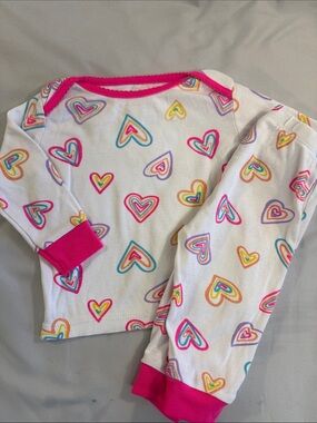 George White Girls' Heart-Print Pajama Set with Hot Pink Trim